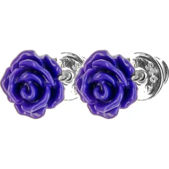 Náušnice Argento 63397 Stříbrné náušnice růžička - fialová glazura