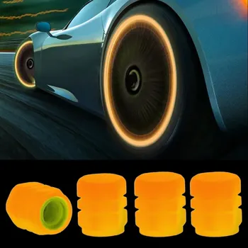 Tuning Svítící oranžové čepičky ventilků na kolo, auto a motorku, sada 4ks (Svítící oranžové krytky na ventilky)