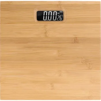 Osobní váha Osobní bambusová váha s teploměrem a LED displejem do 180kg (Přírodní bambusová koupelnová váha s teploměrem)