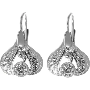 Náušnice Argento 66485 Stříbrné náušnice - s ručním gravírem, čirý kulatý zirkon