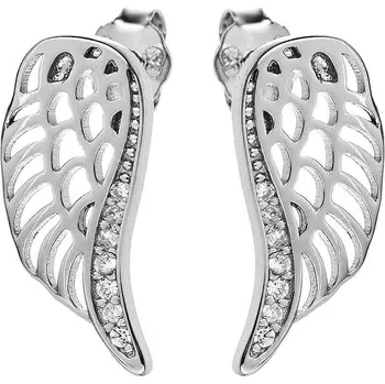 Náušnice Argento 67049 Stříbrné náušnice - andělské křídlo, čiré kulaté zirkony