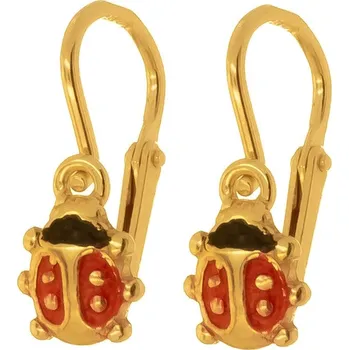 Náušnice Argento 66921 Pozlacené stříbrné náušnice - beruška, červená glazura, černá glazura