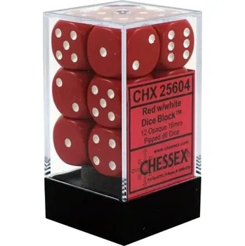 Příslušenství k deskovým hrám Sada Kostek (12d6) 16mm - Chessex Opaque - Red w/white