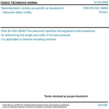 ČSN EN ISO 29465 - Tepelněizolační výrobky pro použití ve stavebnictví - Stanovení délky a šířky - Tisk