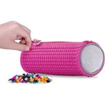 Okrągły piórnik na suwak z purpurowym panelem