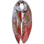 Červeno-bílý dámský šátek s květy a ornamenty - 90*180 cm