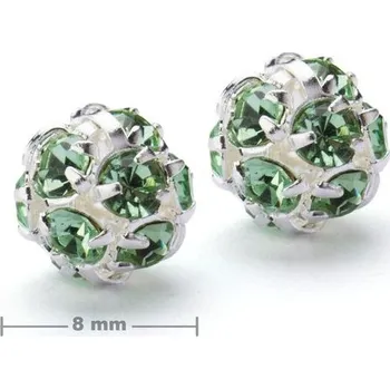 Korálek Manumi štrasová kulička 8 mm stříbrná Peridot