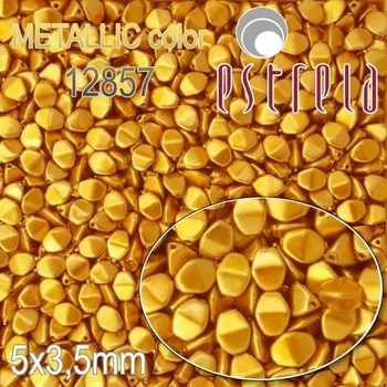 Korálek VOSKOVANÉ korále tvar POHANKA. Velikost 5x3,5mm. Barva METALLIC 12857 (zlatá tmavá). Balení 20ks na návleku.