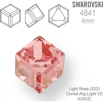 SWAROVSKI 4841 Angled Cube (zkosená kostka) barva Light Rose (223) Comet Arg.Light VZ (CAVZ) velikost 4mm.