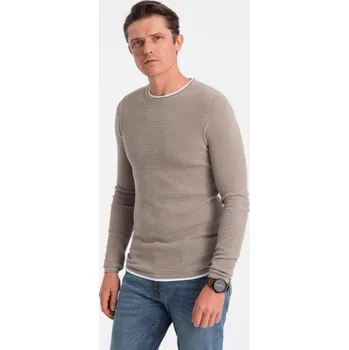 Pánský svetr Pánský bavlněný svetr s kulatým výstřihem V9 OM-SWSW-0103 béžová