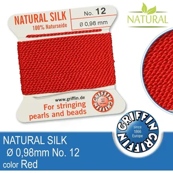 Nit Hedvábná nit s jehlou GRIFFIN síla nitě 0,98mm No.12 délka 2m. Barva Red