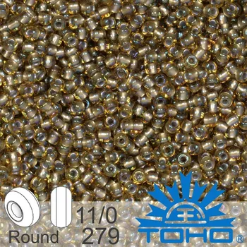 Korálek Korálky TOHO tvar ROUND (kulaté). Velikost 11/0. Barva č.279-Inside-Color Rainbow Lt. Topaz/Gray Lined . Balení 8g.