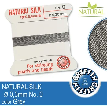 Nit Hedvábná nit s jehlou GRIFFIN síla nitě 0,3mm No.0 délka 2m. Barva Grey