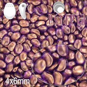 Korálek MAČKANÉ korále tvar OKVĚTNÍ LUPEN Velikost 4x6mm. Barva PASTELOVÁ FIALOVÁ s měděným pokovem 29262. Balení 25ks na návleku.