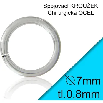 Materiál na výrobu šperku KROUŽEK spojovací-CHIRURGICKÁ OCEL Velikost venkovní pr.7mm tl.0,8mm