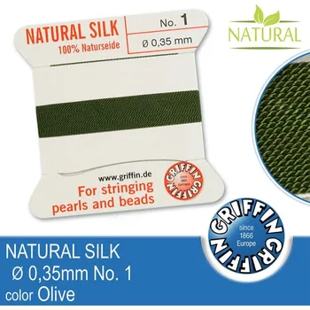 Nit Hedvábná nit s jehlou GRIFFIN síla nitě 0,35mm No.1 délka 2m. Barva Olive