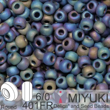 Korálek Korálky Miyuki Round 6/0. Barva 401FR Matte Black AB. Balení 5g