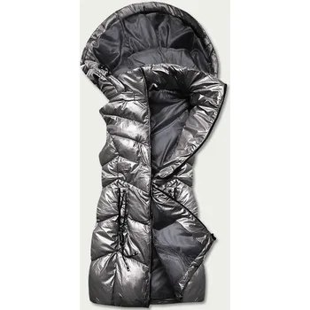 Dámská vesta Lesklá šedá vesta s kapucí (B8025-70) odstíny šedé XL (42)