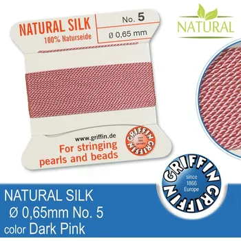 Nit Hedvábná nit s jehlou GRIFFIN síla nitě 0,65mm No.5 délka 2m. Barva Dark Pink
