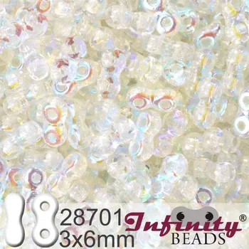 Korálek Korálky INFINITY velikost 3x6mm. Barva pokov 28701 CRYSTAL AB. Balení 10g.
