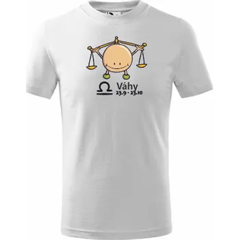 ON-DESIGN Dětské tričko znamení VÁHY Velikost: 158 cm/12 let, Barva: bílá