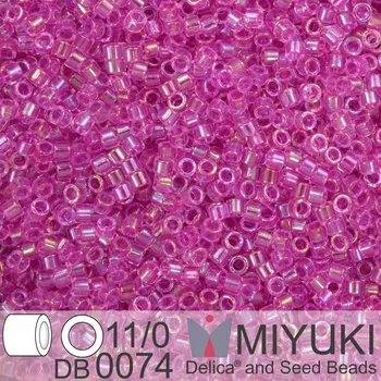 Korálek Korálky Miyuki Delica 11/0. Barva Fuchsia Lined Crystal AB DB0074. Balení 5g.