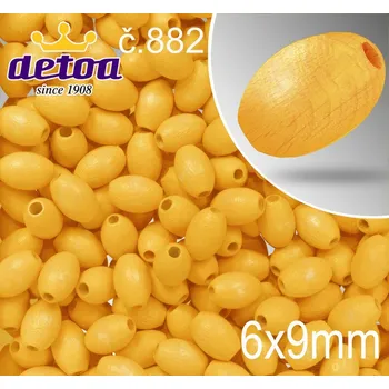 Dětské navlékací korálky Korálky dřevěné velikost 1177 pr.6x9mm.Barva 882 žlutá. Balení 30 kusů v sáčku.