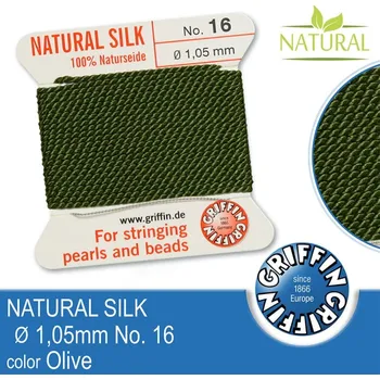 Nit Hedvábná nit s jehlou GRIFFIN síla nitě 1,05mm No.16 délka 2m. Barva Olive