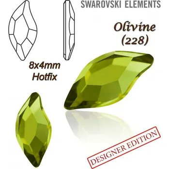 Korálek SWAROVSKI HOT-FIX 2797 tvar DIAMOND LEAF FB velikost 8x4mm barva OLIVINE
