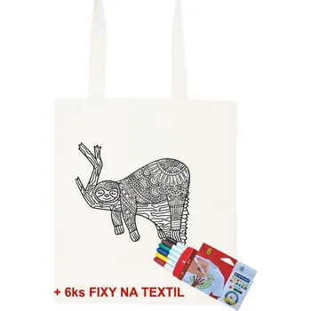 Antistresové omalovánky Taška k vymalování Lenochod + 6ks Fixy na textil