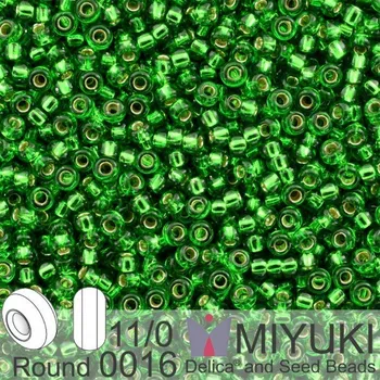 Korálek Korálky Miyuki Round 11/0. Barva 0016 S/L Green. Balení 5g.