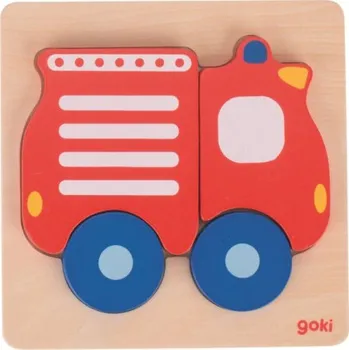 Puzzle GOKI Dřevěné vkládací puzzle Hasičské auto 4 dílky 150625