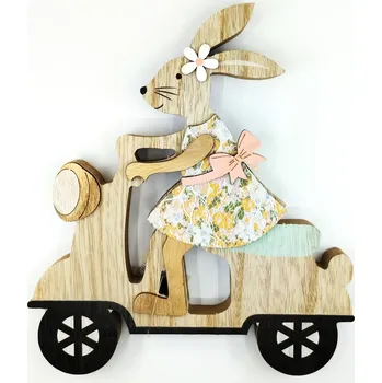 Dekorace, králičice na mopedu, stojící samostatně, 21 x 23,5 cm