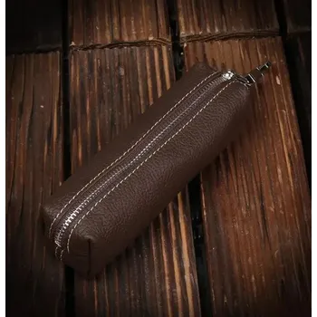 Kožená peněženka na klíče s přívěškem - káva