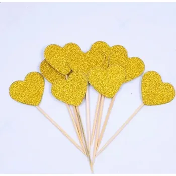 Party dekorace Ozdoba na muffiny | dekorace na dort - srdíčka 10 ks - Zlato