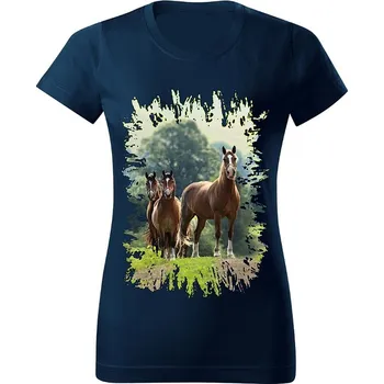 Dámské tričko Moon River Dámské tričko s koněm č.03 Navy modré 3XL (koňské koně kůň hlava)