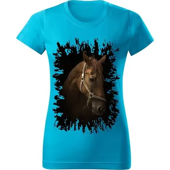 Dámské tričko Moon River Dámské tričko s koněm č.02 Tyrkysové XXL (koňské koně kůň hlava)