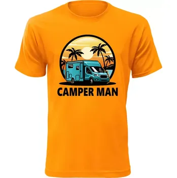 Pánské tričko s karavanem CAMPER MAN oranžové