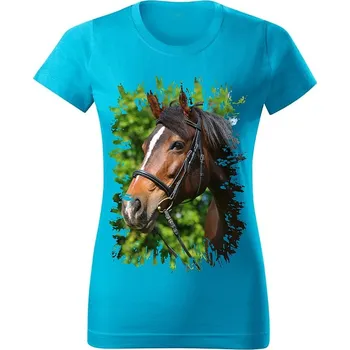 Dámské tričko Dámské tričko s koněm č.01 Tyrkysové 3XL (koňské koně kůň hlava)