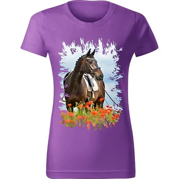 Dámské tričko Moon River Dámské tričko s koněm č.08 Fialové S (kůň koňské )