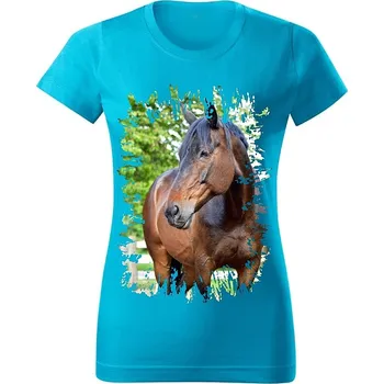 Dámské tričko Moon River Dámské tričko s koněm č.04 Tyrkysové 3XL (koňské koně kůň hlava)
