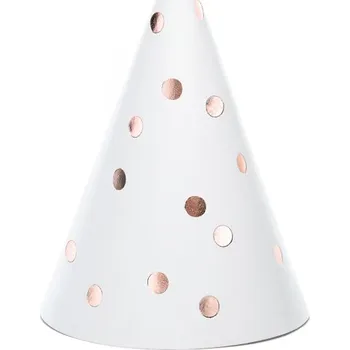 Party dekorace Čepice bílé barvy rose-gold puntík, 6 ks, 16 cm