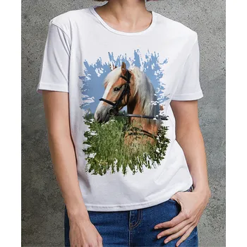 Dámské tričko Moon River Dámské tričko s koněm č.06 Bílé S (kůň koňské )