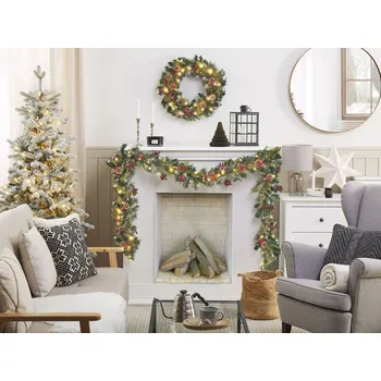 Vánoční dekorace Vánoční girlanda zelená syntetický materiál 270 cm LED světla umělé nastavitelné větvičky Beliani