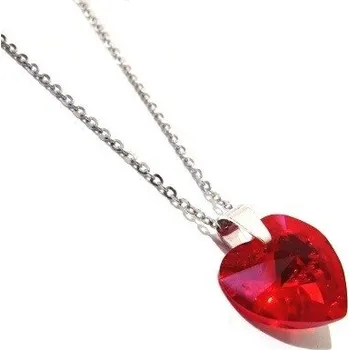 Náhrdelník Stříbrný náhrdelník SRDCE Swarovski Light Siam Stříbro 925/1000 45 cm