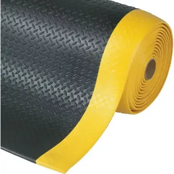 Rohožka Protiúnavová průmyslová rohož s povrchem kotlářského plechu, černá / žlutá, 150 cm