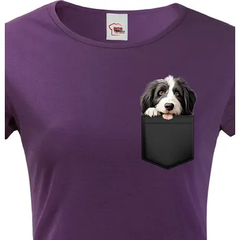 Dámské tričko Dámské tričko Bearded kolie v kapsičce, Barva Fialová Bezvatriko.cz 2245
