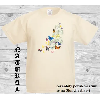 Dívčí tričko detske-bavlnene_tricko_uv_potisk_motylci Barva: Natural - přírodní, velikost: 104