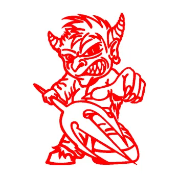 Samolepicí dekorace na vozidlo Čert 006 levá s vidlemi (74 - Fluorescentní červená) SAMOLEPKA NA AUTO, NÁLEPKA, FÓLIE, POLEP, TUNING, VLASTNÍ TEXT, TISK, AUTOSAMOLEPKY.cz, POLEPY, OBRÁZEK, LOGO, 3D STICKERS