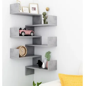 police ZBXL Nástěnné rohové police 2ks betonově šedé 40x40x50cm dřevotříska